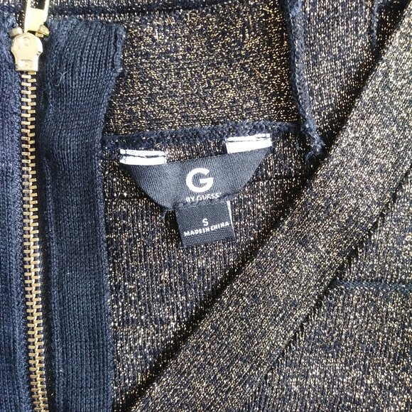 Guess Bodycon V-neck Black Gold Dress LBD Small - Picture 12 of 12